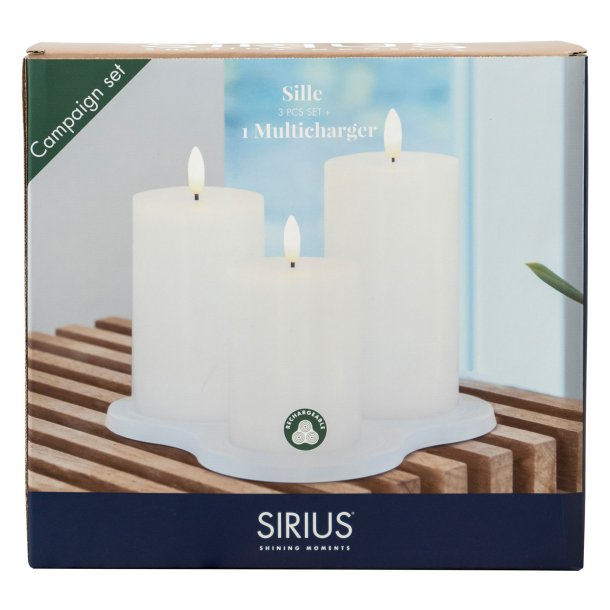 Sirius Sille Wiederaufladbares Set, 3er-Set 7,5cm, Wei, mit Multiladestation
